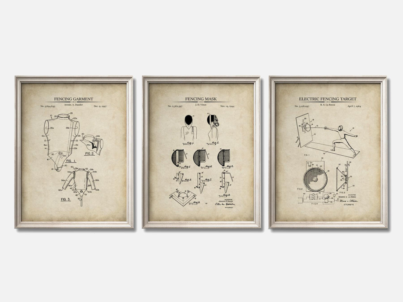 Fencing Patent Print Set of 3 mockup - A_t10080-V1-PC_F+O-SS_3-PS_11x14-C_par variant