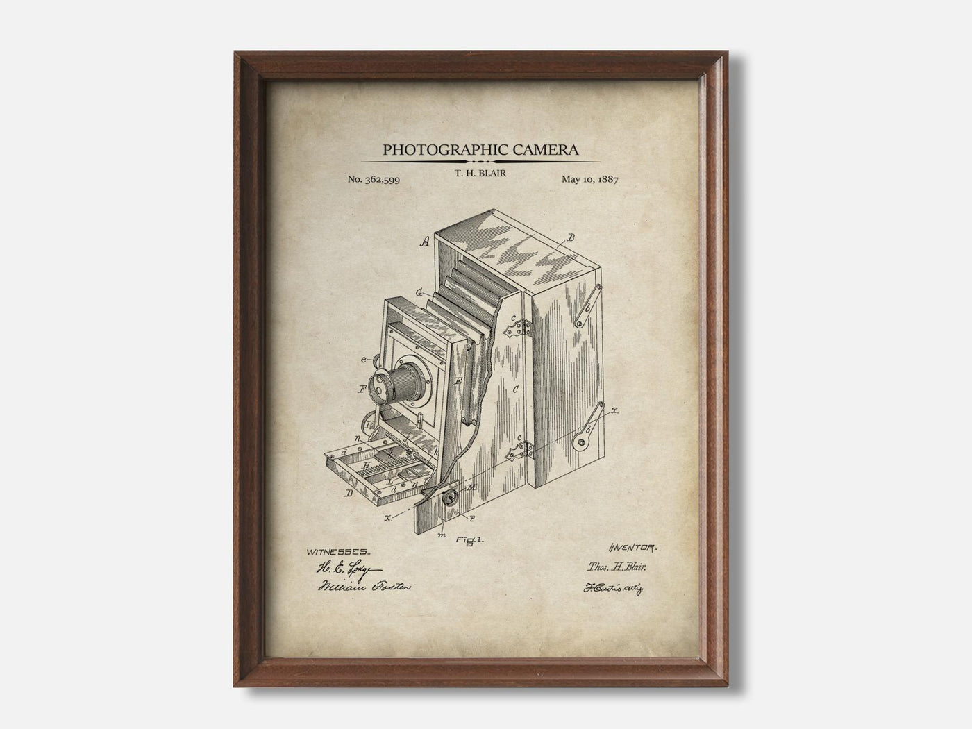 Photography Patent Print Set of 3 1 Walnut - Parchment mockup variant