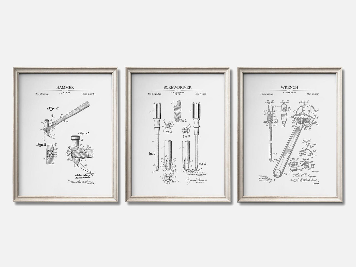 Vintage Tools Patent Print Set of 3 mockup - A_t10058-V1-PC_F+O-SS_3-PS_11x14-C_whi variant