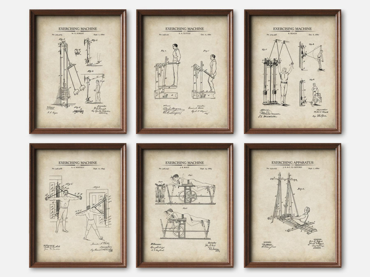 Vintage Exercise Patent Prints - Set of 6 mockup - A_t10135-V1-PC_F+WA-SS_6-PS_5x7-C_par variant