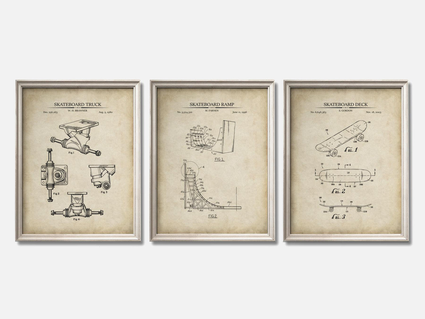 Skateboard Patent Print Set of 3 mockup - A_t10044-V1-PC_F+O-SS_3-PS_11x14-C_par variant