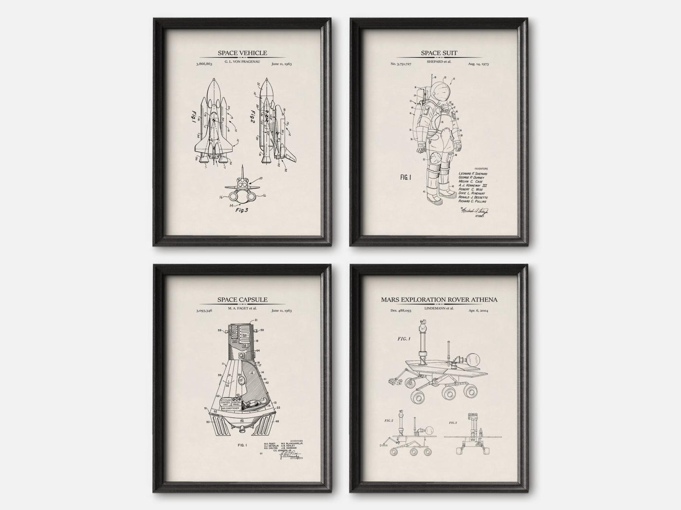 Space Exploration Patent Print Set of 4 mockup - A_t10036-V1-PC_F+B-SS_4-PS_5x7-C_ivo variant