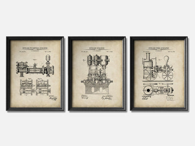 Steam Engines - Patent Print Set of 3 mockup - A_t10119-V1-PC_F+B-SS_3-PS_11x14-C_par variant