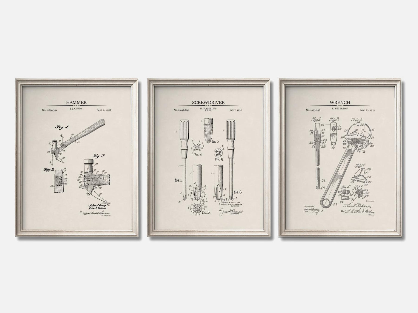 Vintage Tools Patent Print Set of 3 mockup - A_t10058-V1-PC_F+O-SS_3-PS_11x14-C_ivo variant