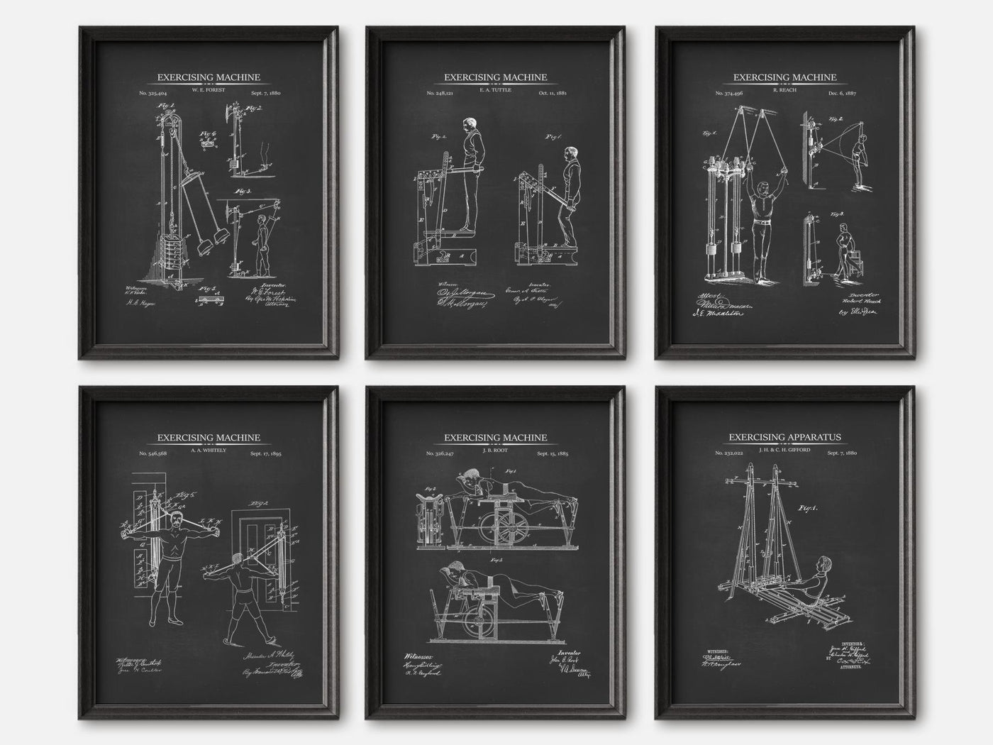 Vintage Exercise Patent Prints - Set of 6 mockup - A_t10135-V1-PC_F+B-SS_6-PS_5x7-C_cha variant