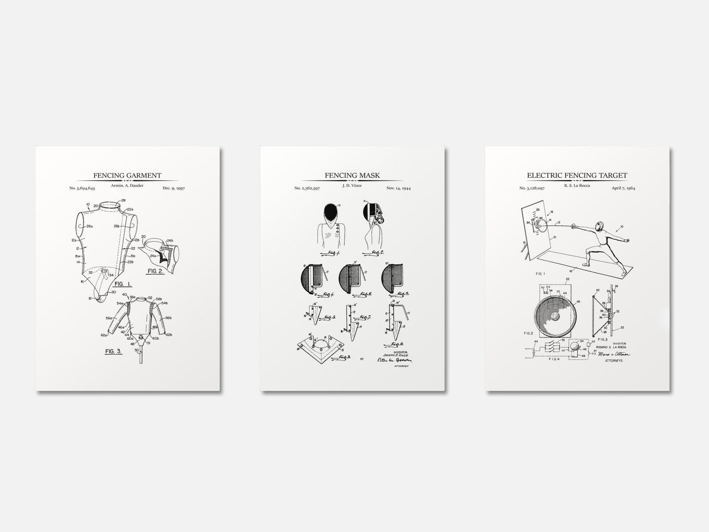 Fencing Patent Print Set of 3 mockup - A_t10080-V1-PC_AP-SS_3-PS_11x14-C_whi variant