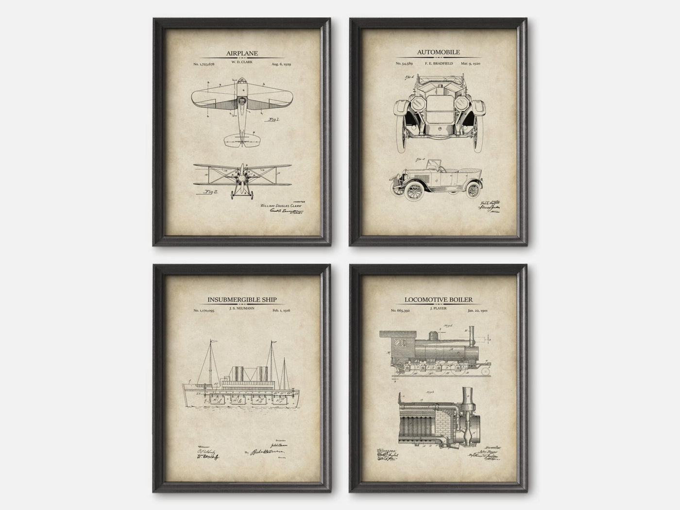 Vintage Vehicle Patent Print Set of 4 mockup - A_t10166-V1-PC_F+B-SS_4-PS_5x7-C_par variant