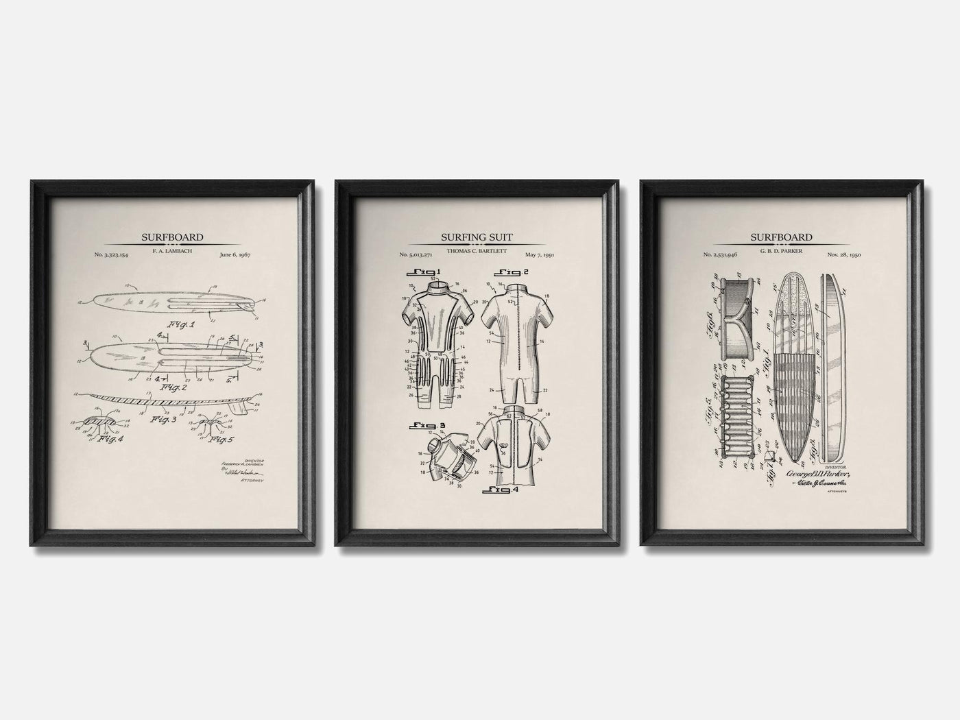 Surfing Patent Print Set of 3 mockup - A_t10068-V1-PC_F+B-SS_3-PS_11x14-C_ivo variant
