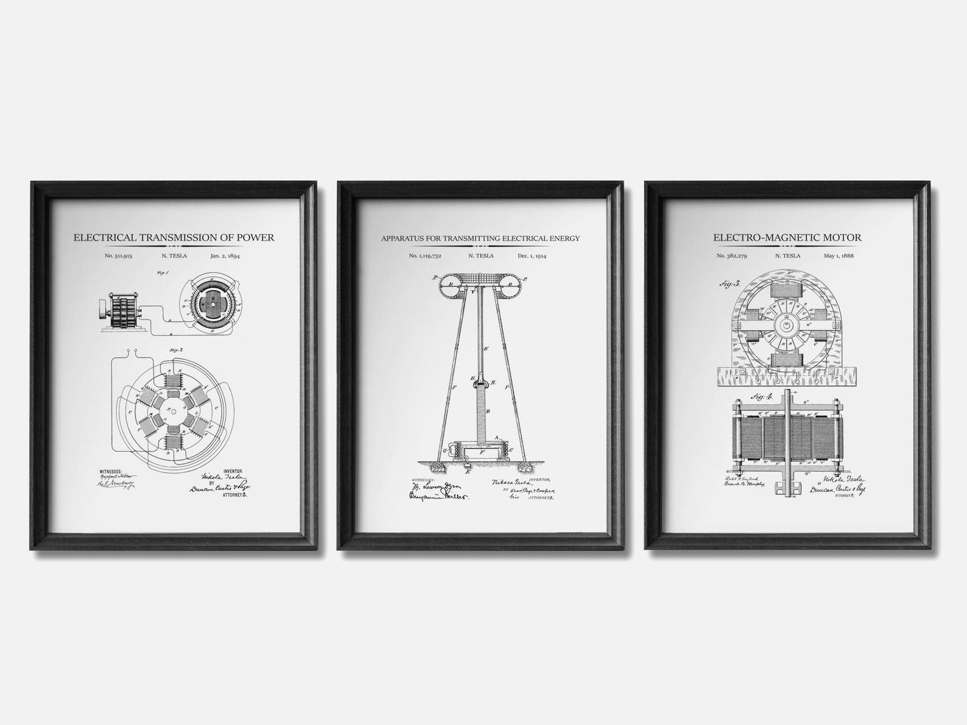 Nikola Tesla Patent Print Set of 3 mockup - A_t10050-V1-PC_F+B-SS_3-PS_11x14-C_whi variant