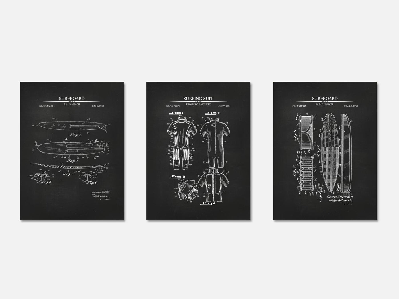 Surfing Patent Print Set of 3 mockup - A_t10068-V1-PC_AP-SS_3-PS_11x14-C_cha variant