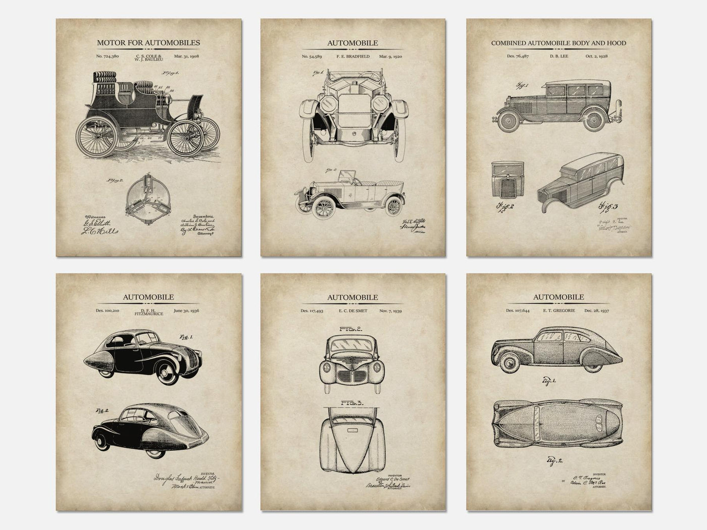 Vintage Car Patent Print Set of 6 mockup - A_t10018-V1-PC_AP-SS_6-PS_5x7-C_par