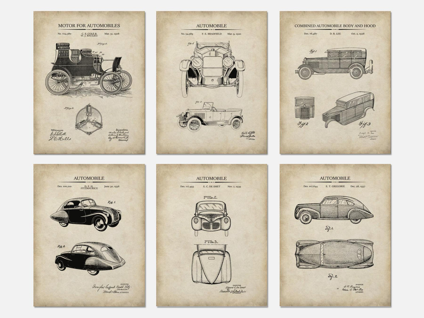 Vintage Car Patent Print Set of 6 mockup - A_t10018-V1-PC_AP-SS_6-PS_5x7-C_par variant