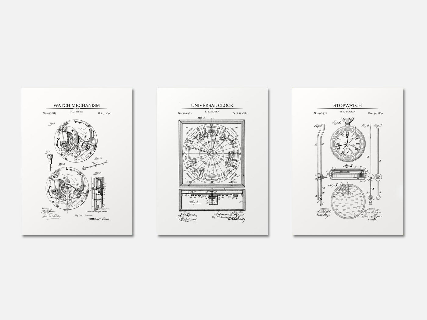 Vintage Watch Patent Print Set of 3 mockup - A_t10052-V1-PC_AP-SS_3-PS_11x14-C_whi variant
