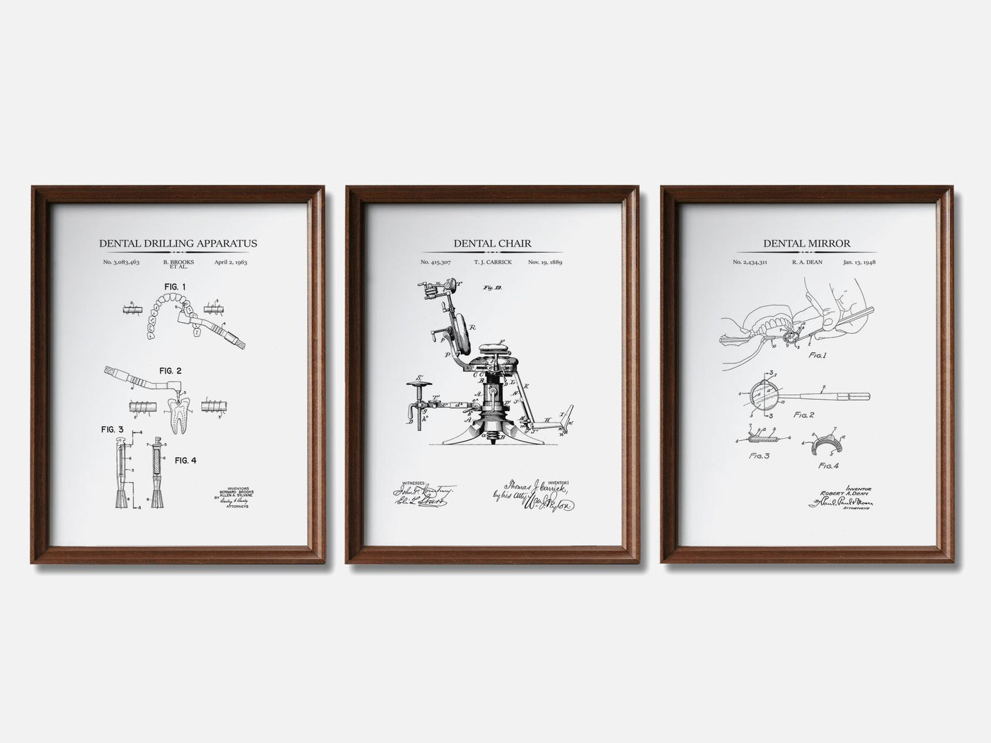 Dentistry Patent Print Set of 3 mockup - A_t10020-V1-PC_F+WA-SS_3-PS_11x14-C_whi variant