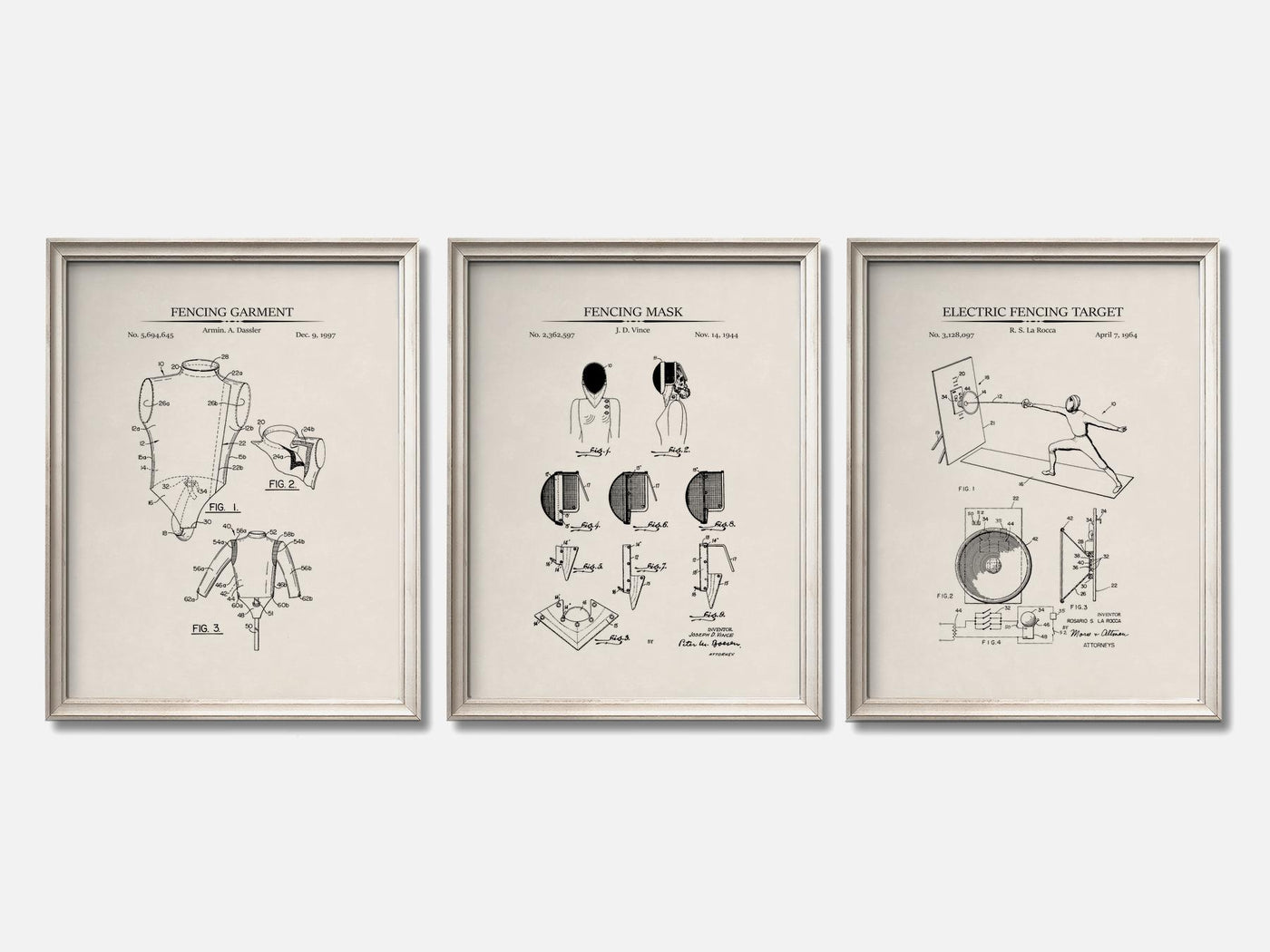Fencing Patent Print Set of 3 mockup - A_t10080-V1-PC_F+O-SS_3-PS_11x14-C_ivo variant