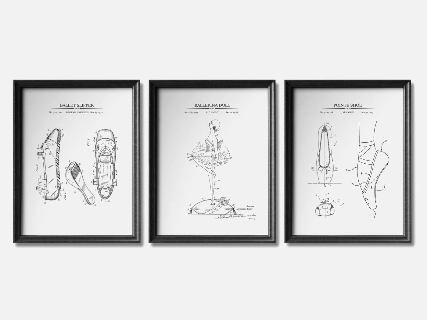 Ballet Patent Print Set of 3 mockup - A_t10065-V1-PC_F+B-SS_3-PS_11x14-C_whi variant