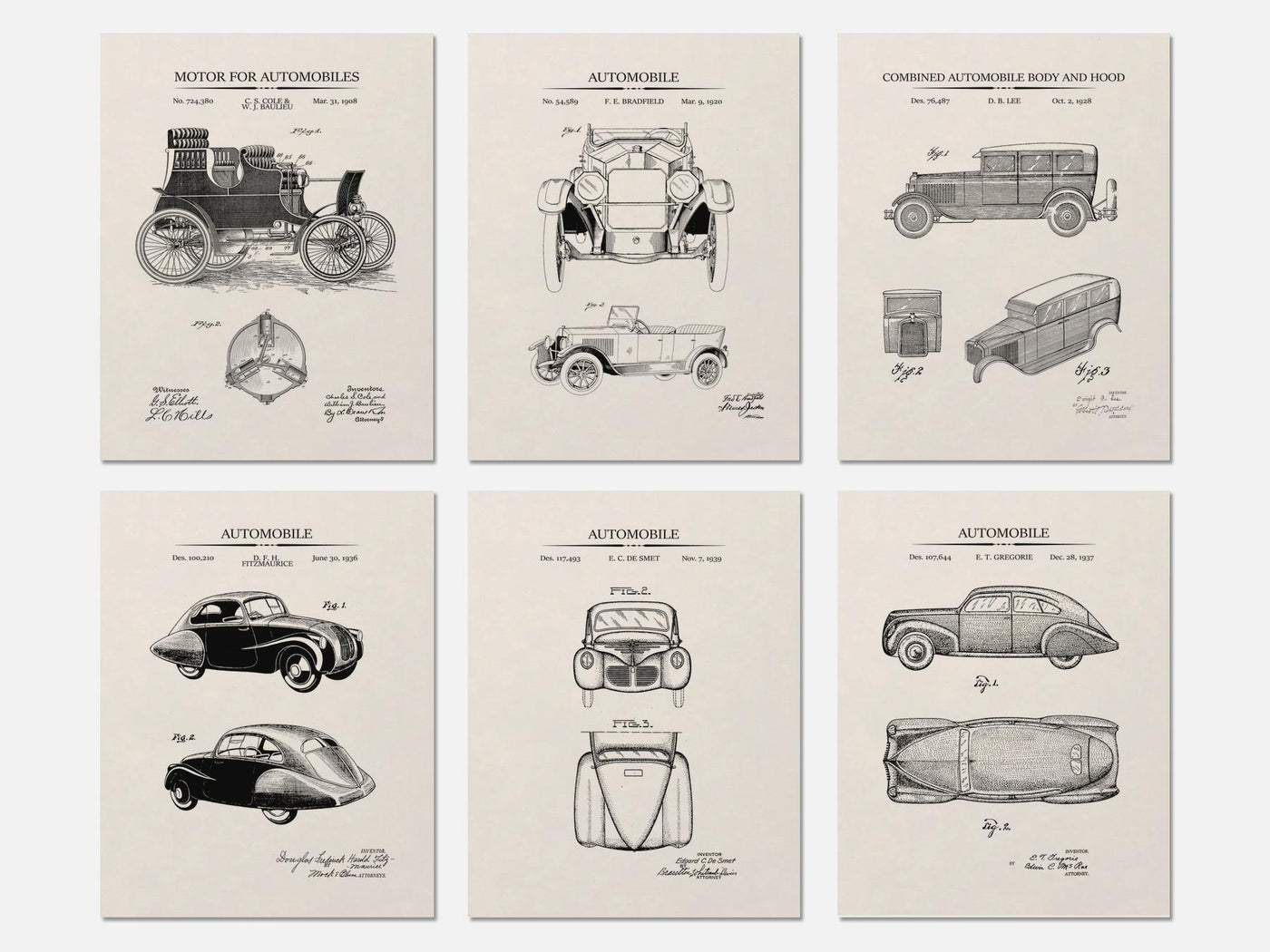 Vintage Car Patent Print Set of 6 mockup - A_t10018-V1-PC_AP-SS_6-PS_5x7-C_ivo variant