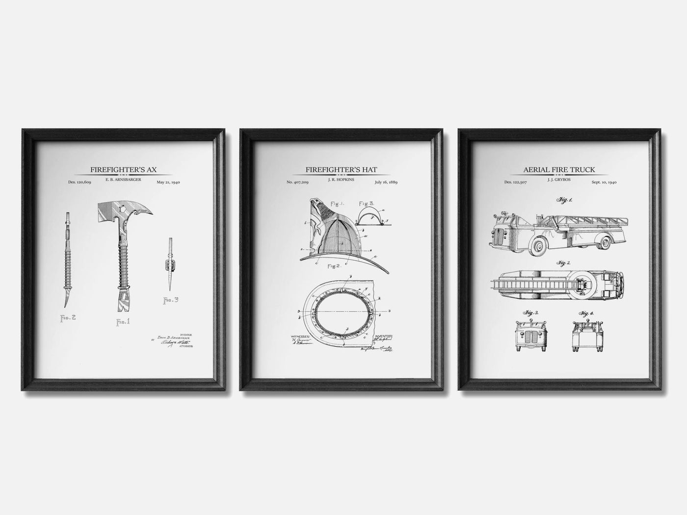 Firefighter Patent Print Set of 3 mockup - A_t10067-V1-PC_F+B-SS_3-PS_11x14-C_whi variant