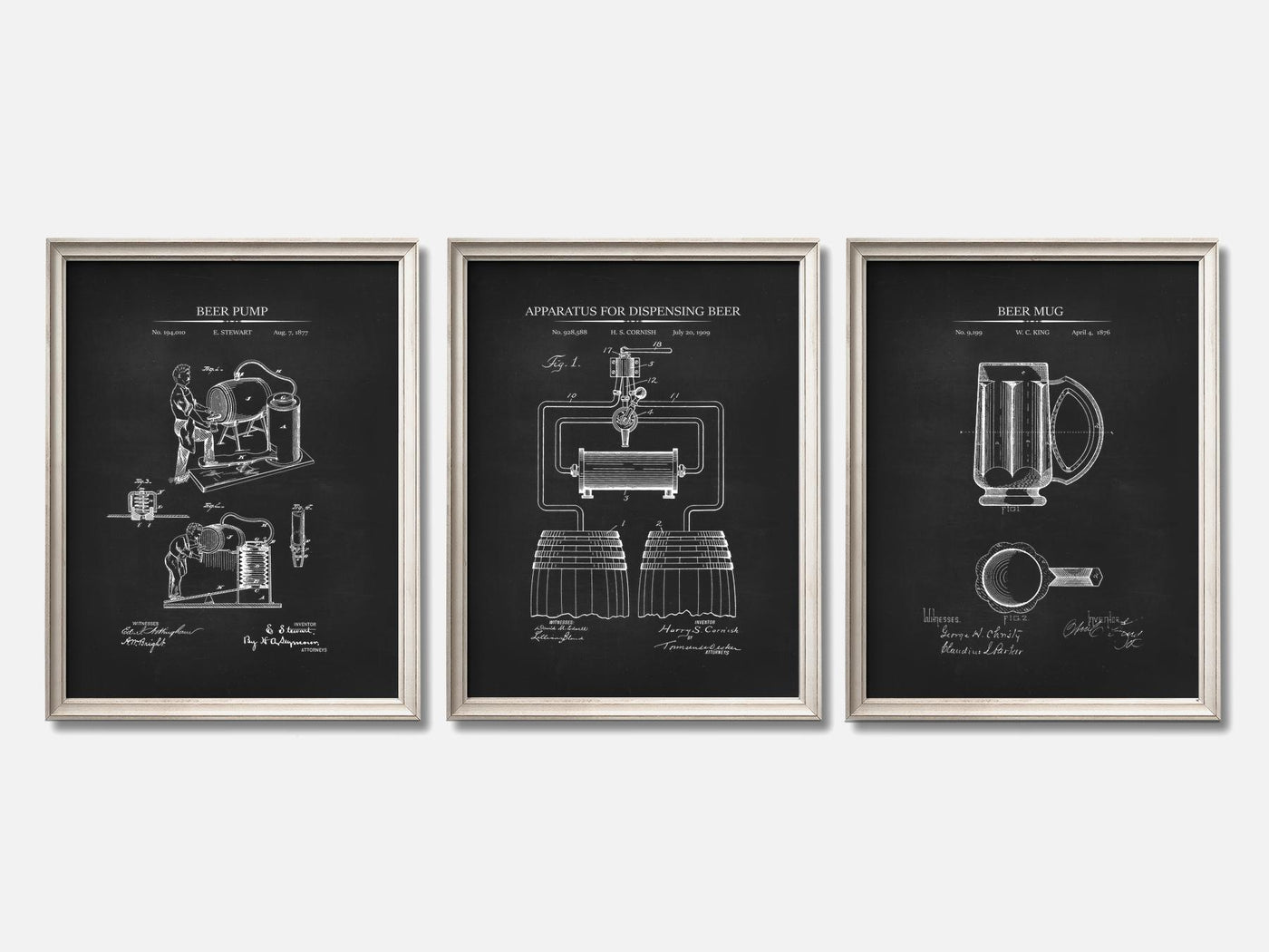 Beer Brewing Patent Print Set of 3 mockup - A_t10014-V1-PC_F+O-SS_3-PS_11x14-C_cha variant