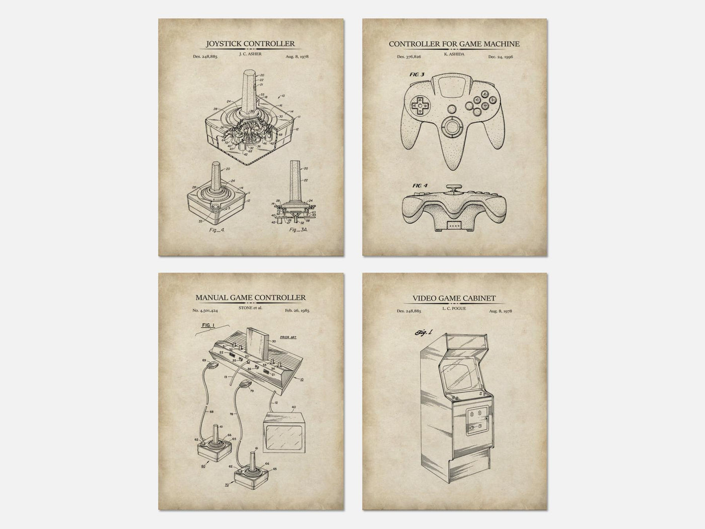 Retro Gaming Patent Print Set of 4 mockup - A_t10041-V1-PC_AP-SS_4-PS_5x7-C_par variant