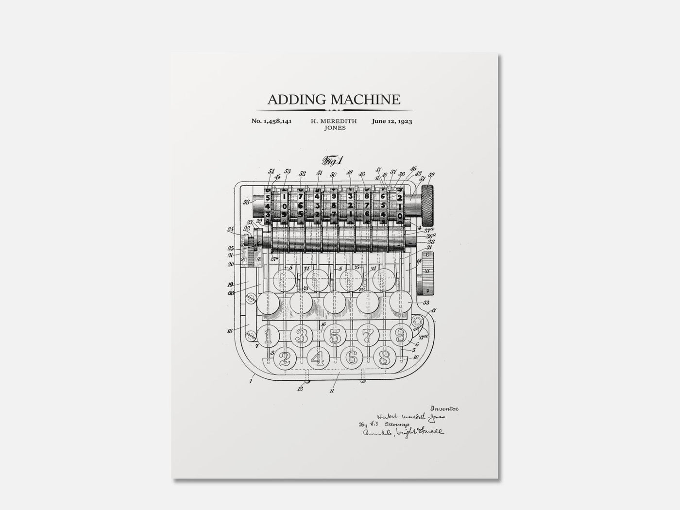 Vintage Calculator Patent Print mockup - A_to3-V1-PC_AP-SS_1-PS_5x7-C_whi variant