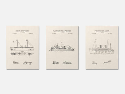 Steam-Powered Ships - Patent Print Set of 3 mockup - A_t10076-V1-PC_AP-SS_3-PS_11x14-C_ivo variant