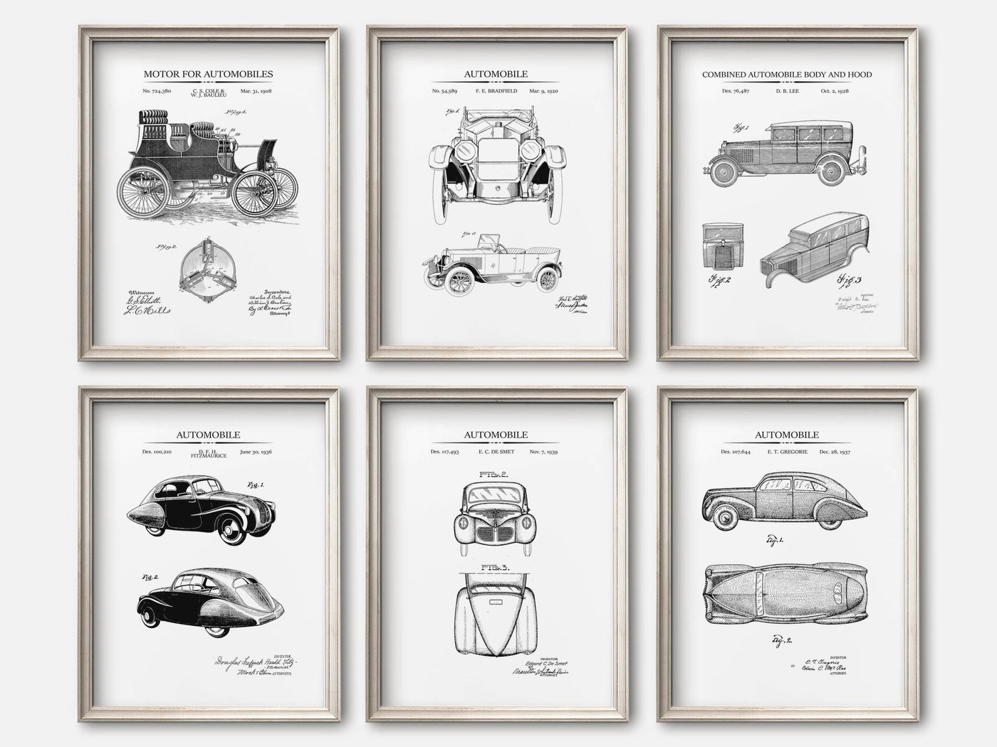 Vintage Car Patent Print Set of 6 mockup - A_t10018-V1-PC_F+O-SS_6-PS_5x7-C_whi variant