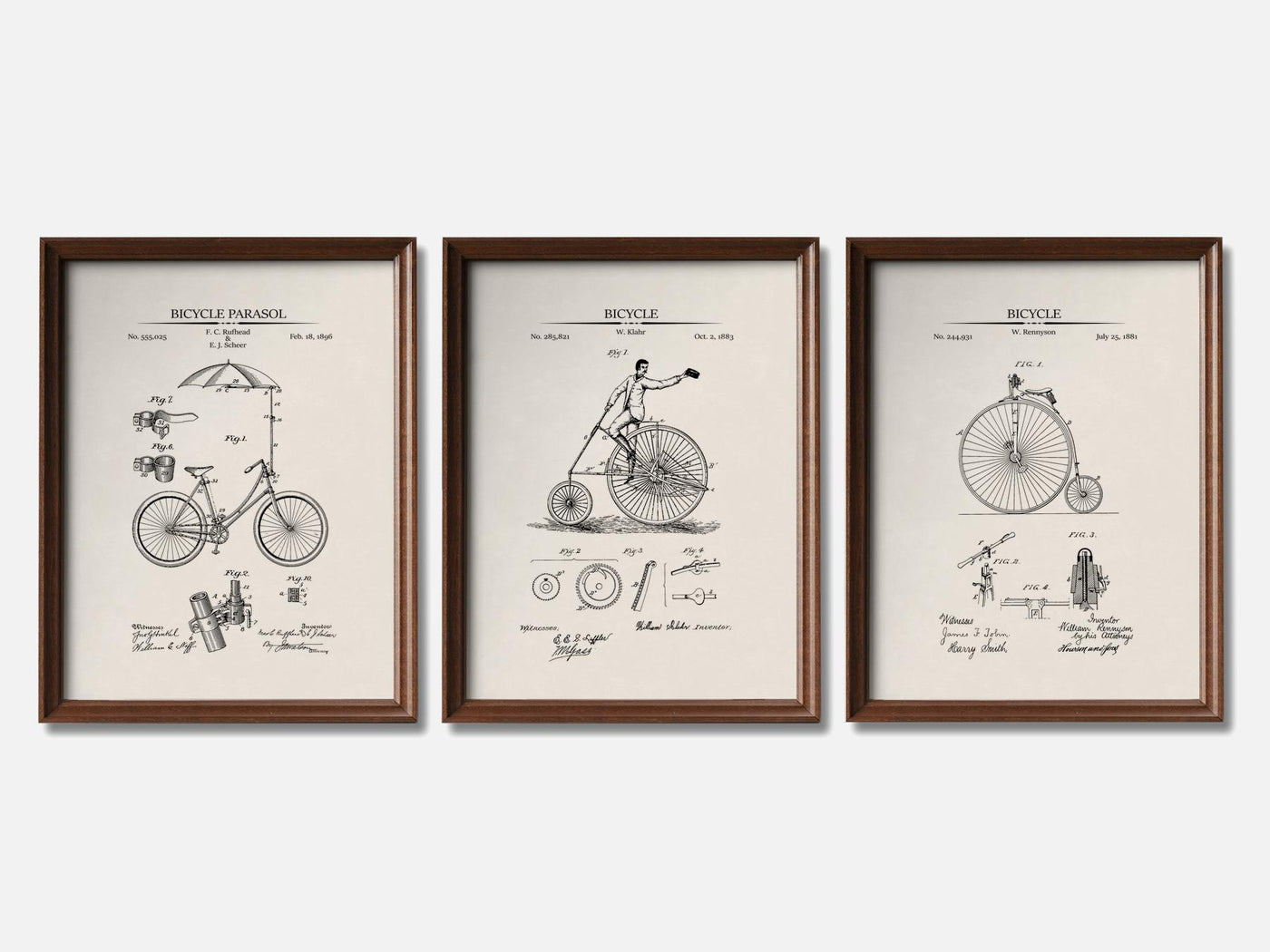 Vintage Bicycle Patent Print Set of 3 mockup - A_t10125-V1-PC_F+WA-SS_3-PS_11x14-C_ivo variant