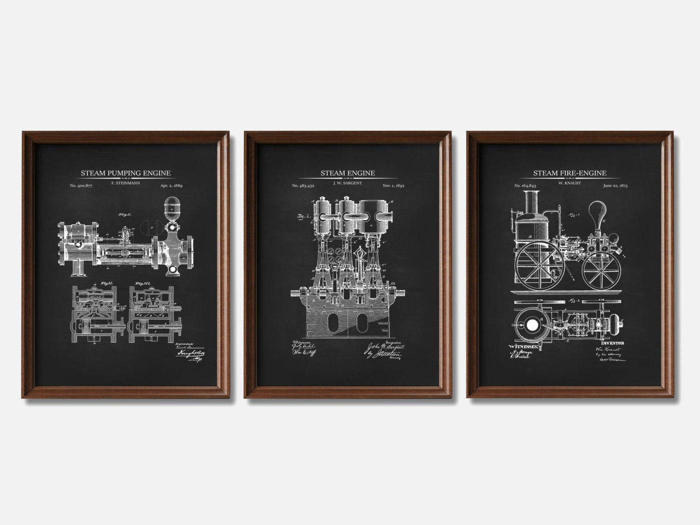 Steam Engines - Patent Print Set of 3 mockup - A_t10119-V1-PC_F+WA-SS_3-PS_11x14-C_cha variant