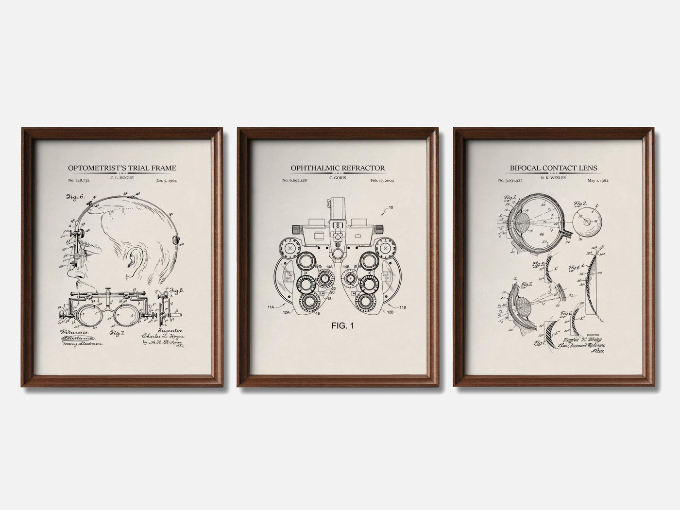 Optometry Patent Print Set of 3 mockup - A_t10038-V1-PC_F+WA-SS_3-PS_11x14-C_ivo variant