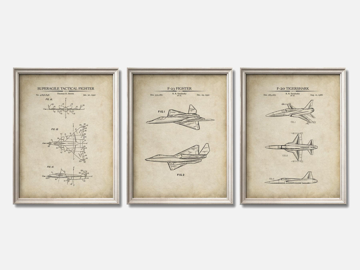 Fighter Jet Patent Print Set of 3 mockup - A_t10097-V1-PC_F+O-SS_3-PS_11x14-C_par variant