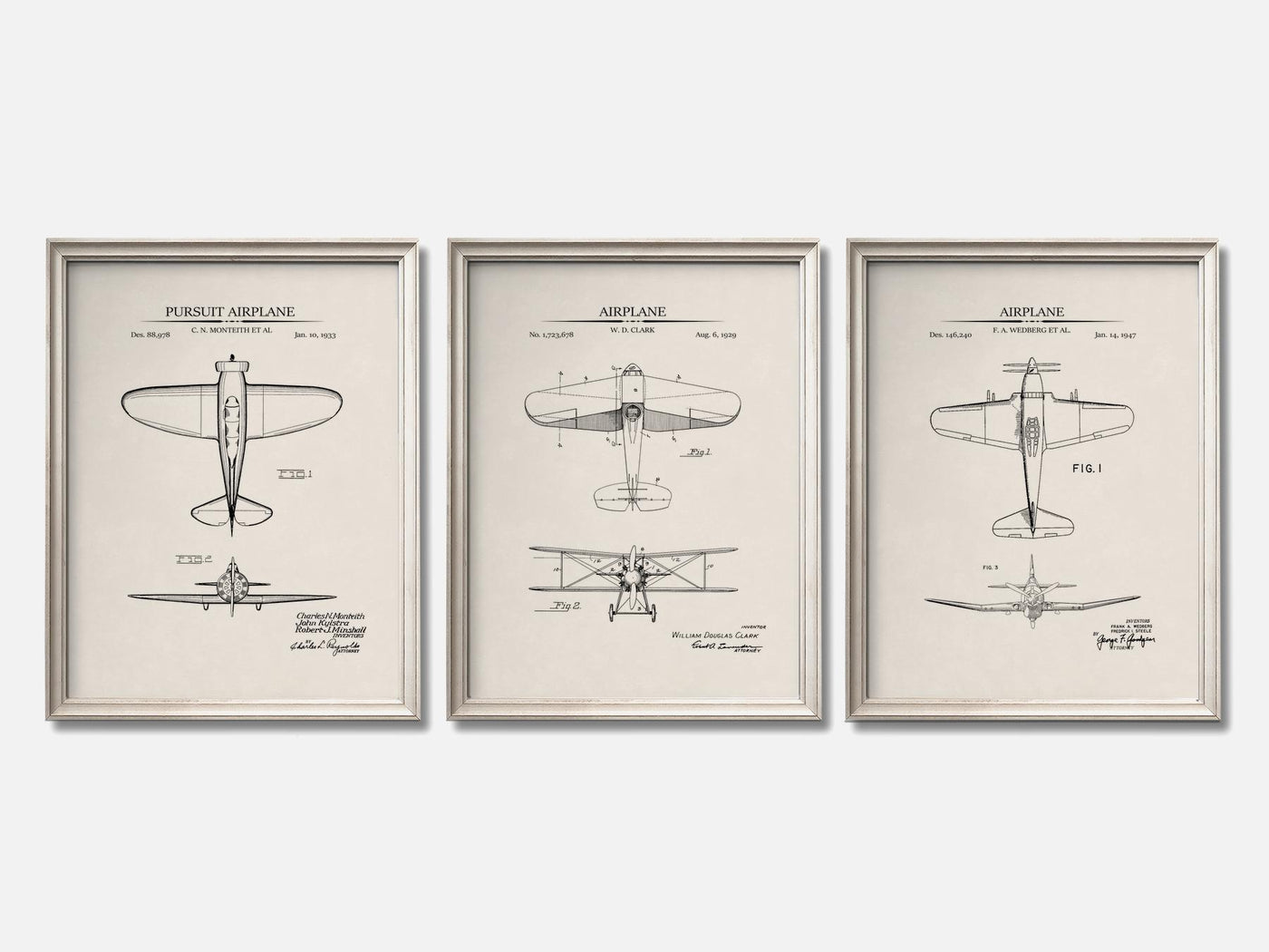 WW2 Planes - Patent Print Set of 3 mockup - A_t10118-V1-PC_F+O-SS_3-PS_11x14-C_ivo variant