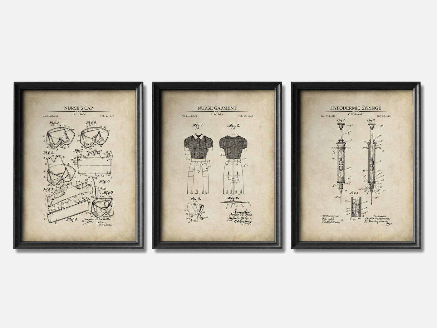 Nurse Patent Print Set of 3 mockup - A_t10101-V1-PC_F+B-SS_3-PS_11x14-C_par variant