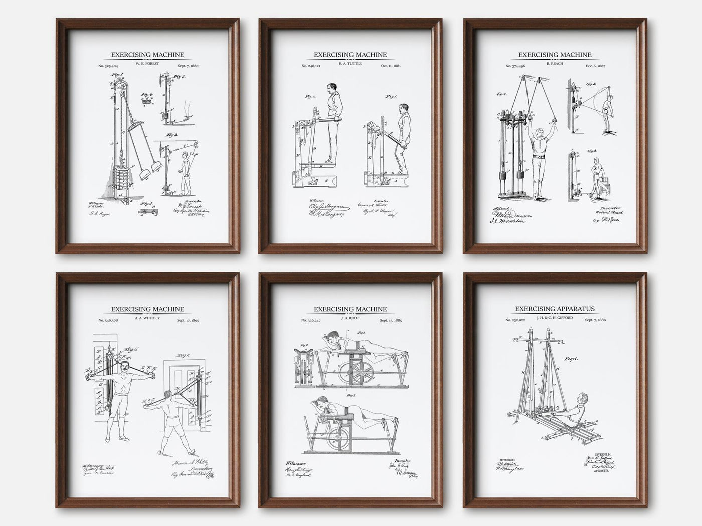 Vintage Exercise Patent Prints - Set of 6 mockup - A_t10135-V1-PC_F+WA-SS_6-PS_5x7-C_whi variant