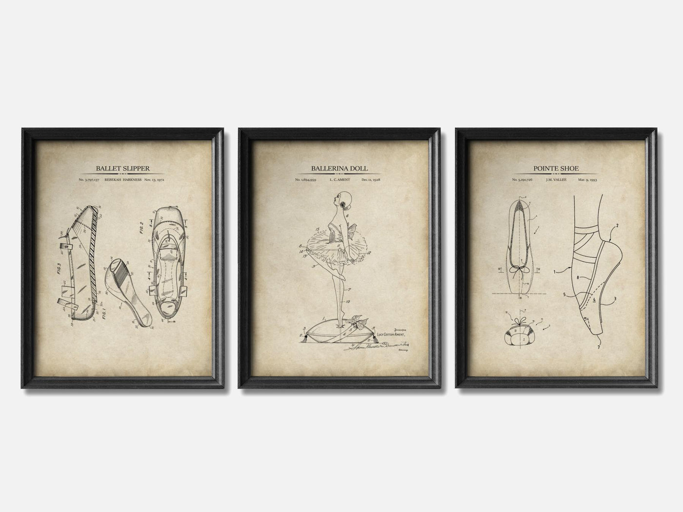 Ballet Patent Print Set of 3 mockup - A_t10065-V1-PC_F+B-SS_3-PS_11x14-C_par variant
