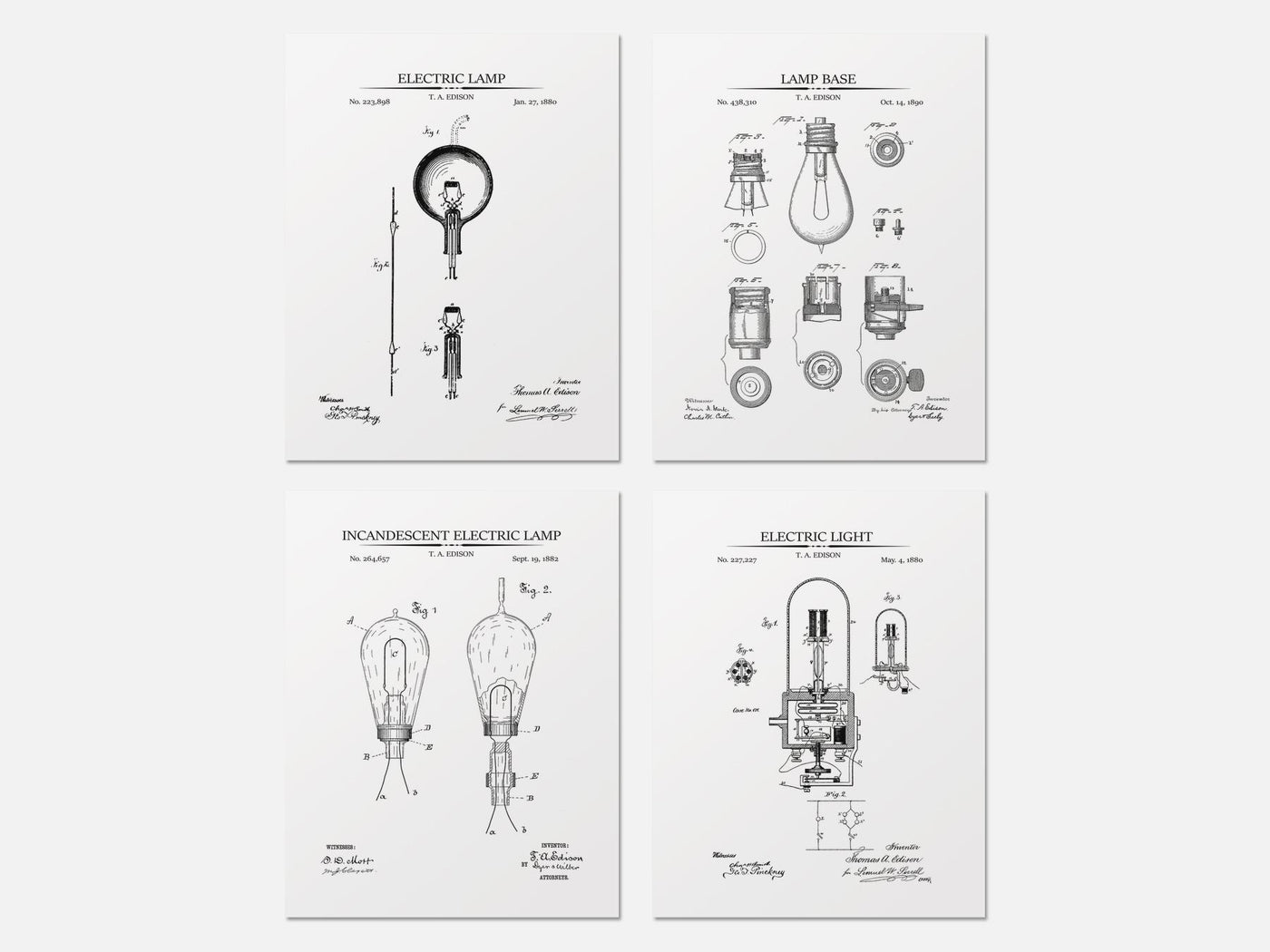 Thomas Edison Patent Print Set of 4 mockup - A_t10024-V1-PC_AP-SS_4-PS_5x7-C_whi variant