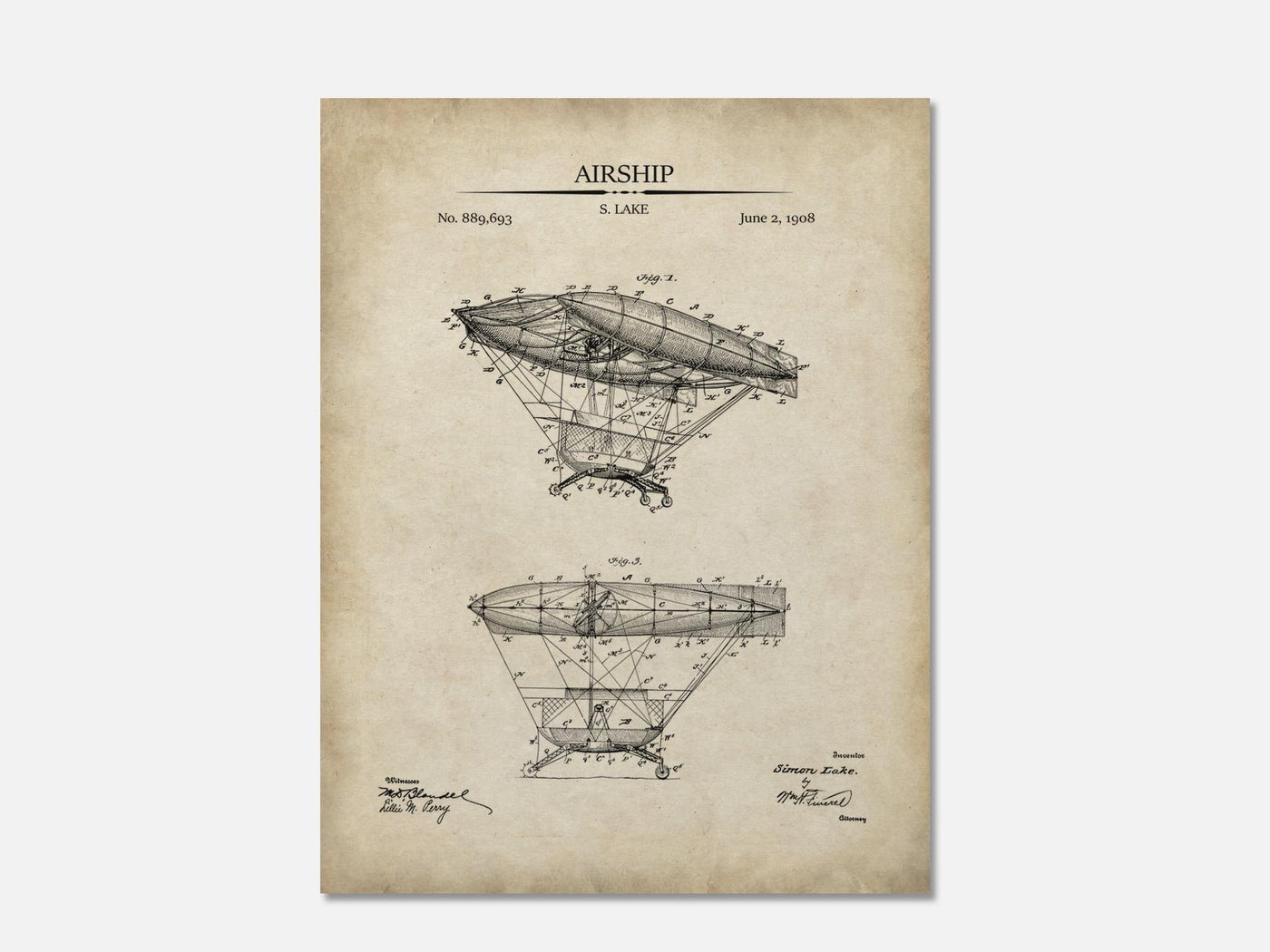 Steampunk Airship Patent Print mockup - A_t10022.3-V1-PC_AP-SS_1-PS_5x7-C_par variant