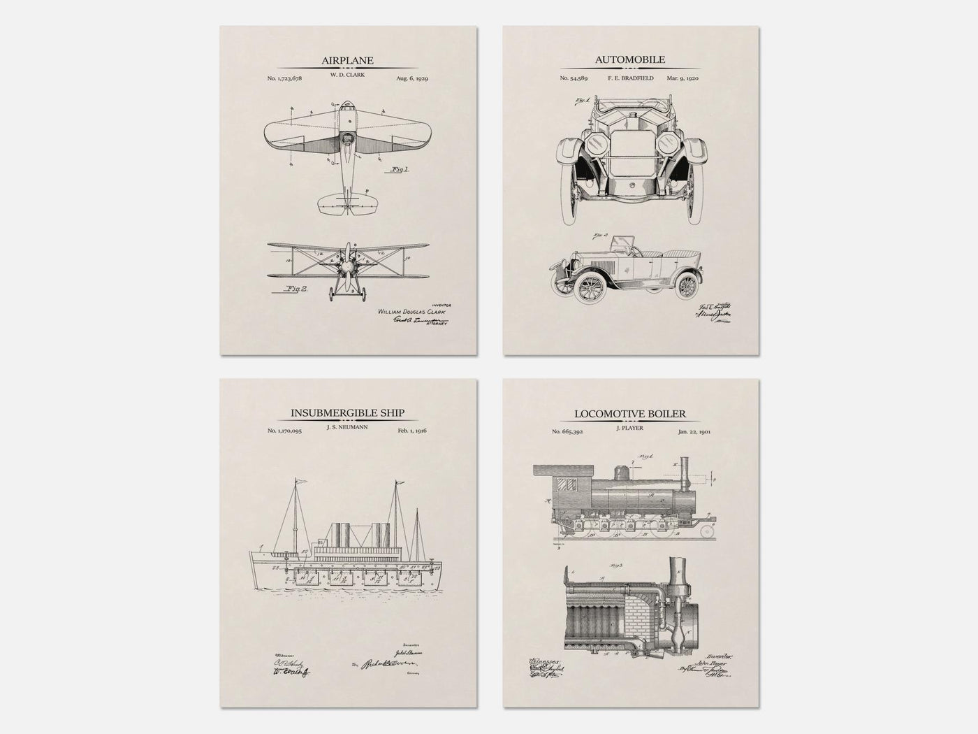 Vintage Vehicle Patent Print Set of 4 mockup - A_t10166-V1-PC_AP-SS_4-PS_5x7-C_ivo variant