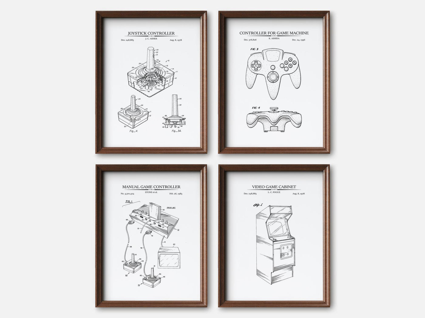 Retro Gaming Patent Print Set of 4 mockup - A_t10041-V1-PC_F+WA-SS_4-PS_5x7-C_whi variant