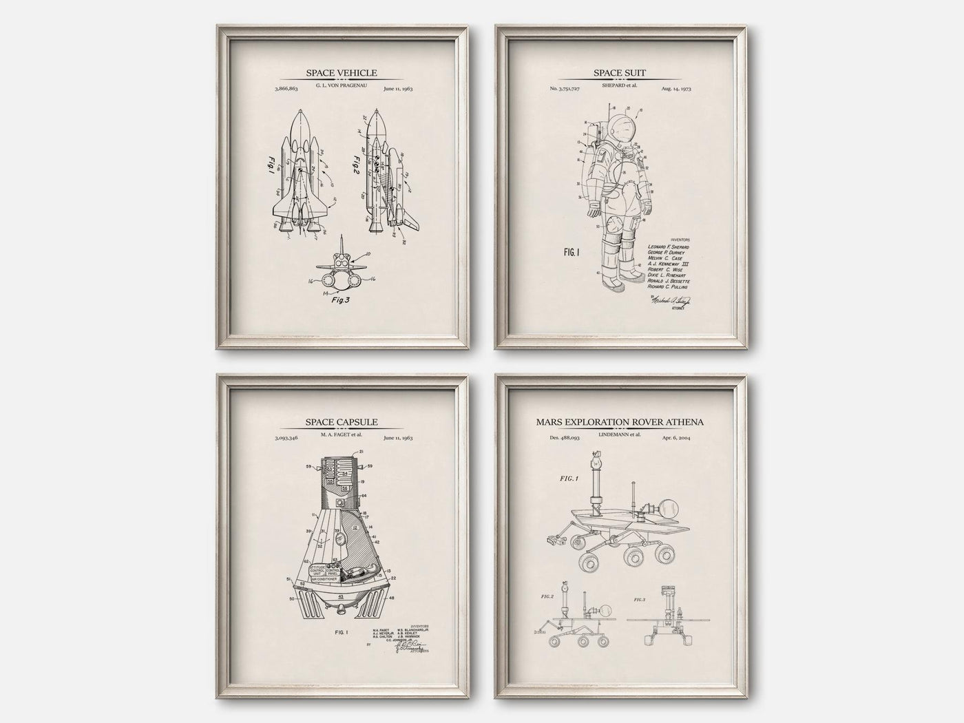 Space Exploration Patent Print Set of 4 mockup - A_t10036-V1-PC_F+O-SS_4-PS_5x7-C_ivo variant