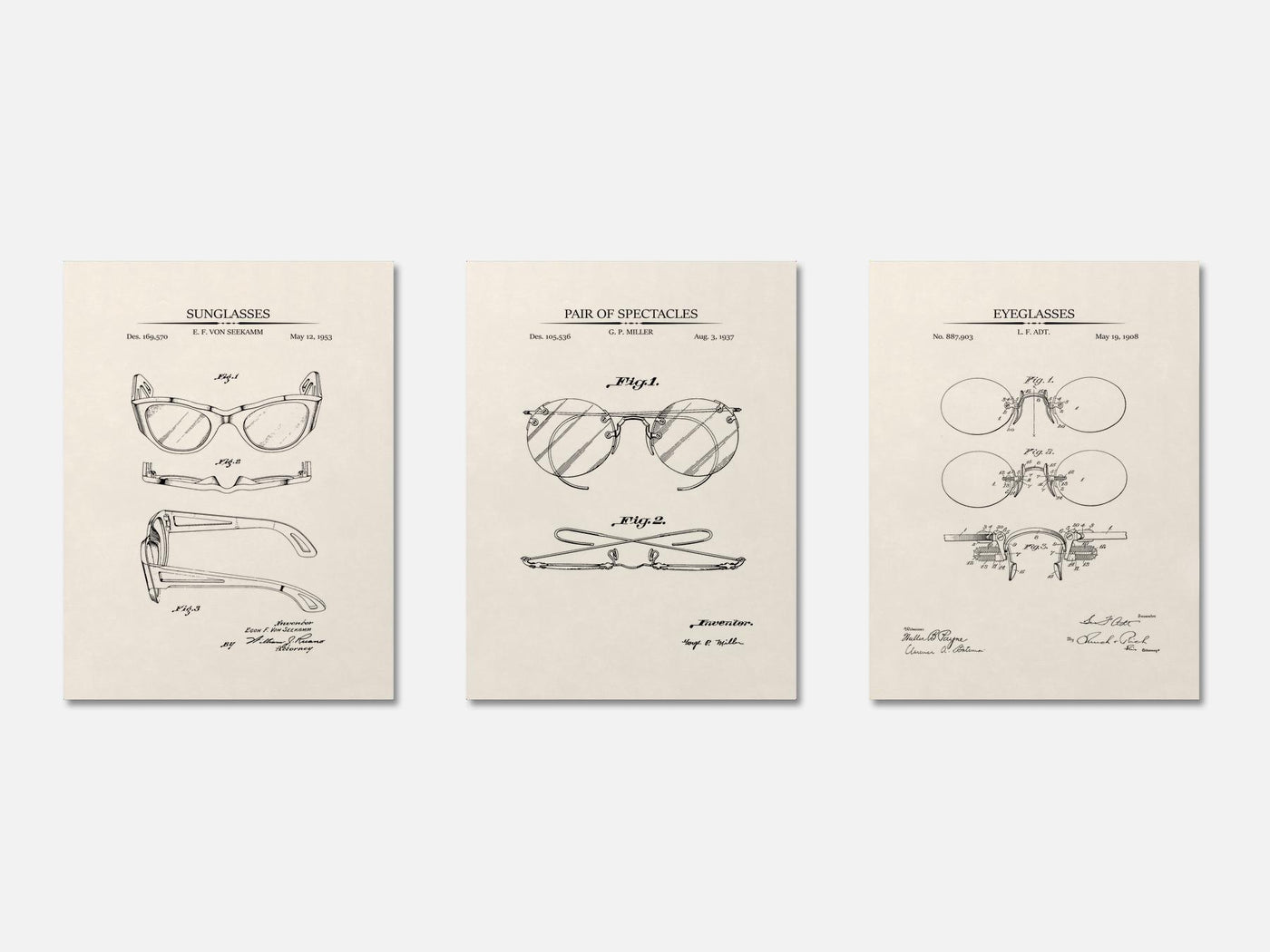 Vintage Eyeglasses - Patent Print Set of 3 mockup - A_t10121-V1-PC_AP-SS_3-PS_11x14-C_ivo variant