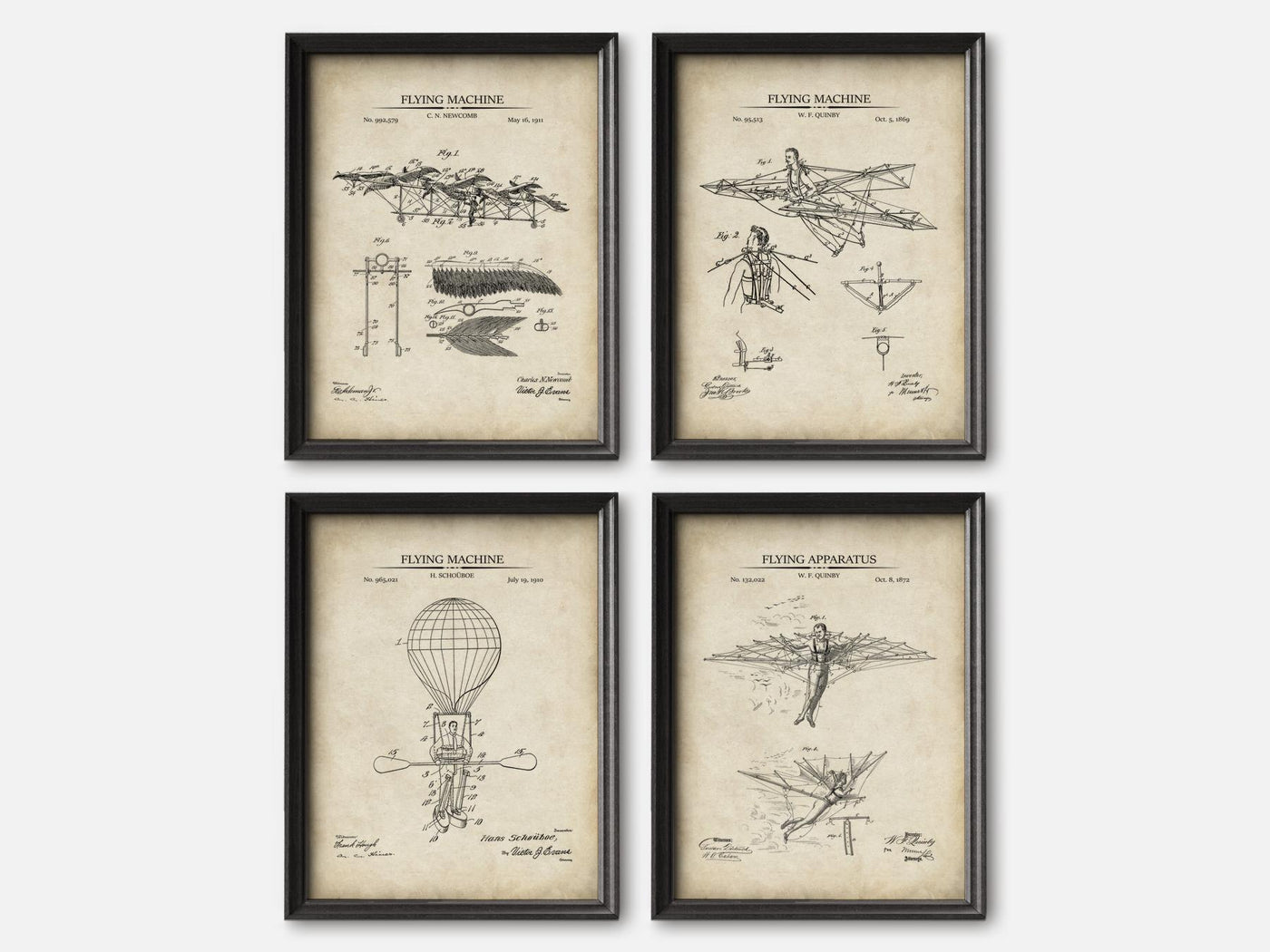 Steampunk Flying Machines Patent Print Set of 4 mockup - A_t10027-V1-PC_F+B-SS_4-PS_5x7-C_par variant