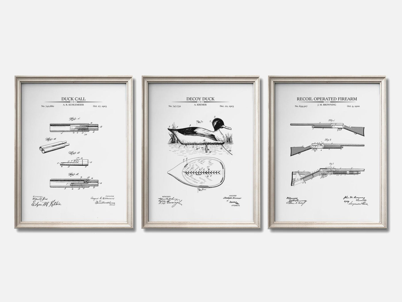 Duck Hunting Patent Print Set of 3 mockup - A_t10062-V1-PC_F+O-SS_3-PS_11x14-C_whi variant