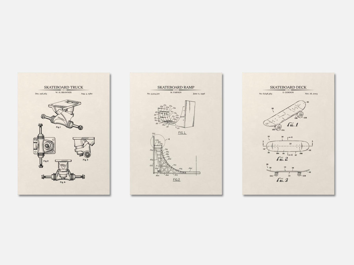 Skateboard Patent Print Set of 3 mockup - A_t10044-V1-PC_AP-SS_3-PS_11x14-C_ivo variant