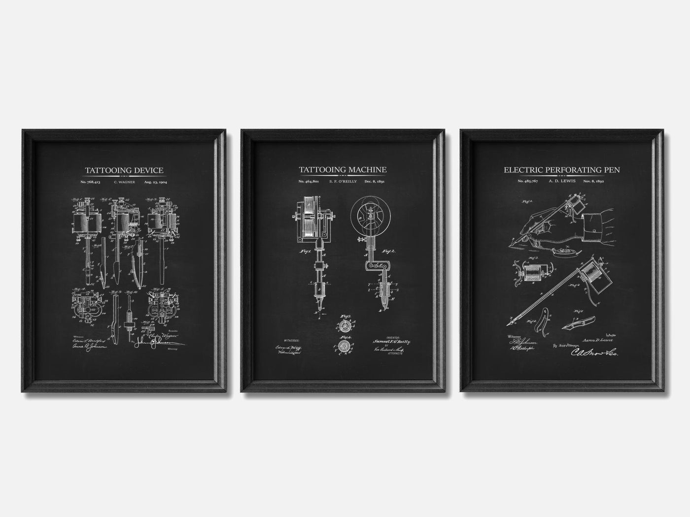 Tattoo Patent Print Set of 3 mockup - A_t10048-V1-PC_F+B-SS_3-PS_11x14-C_cha variant