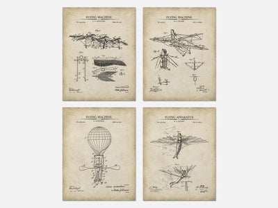 Steampunk Flying Machines Patent Print Set of 4 mockup - A_t10027-V1-PC_AP-SS_4-PS_5x7-C_par