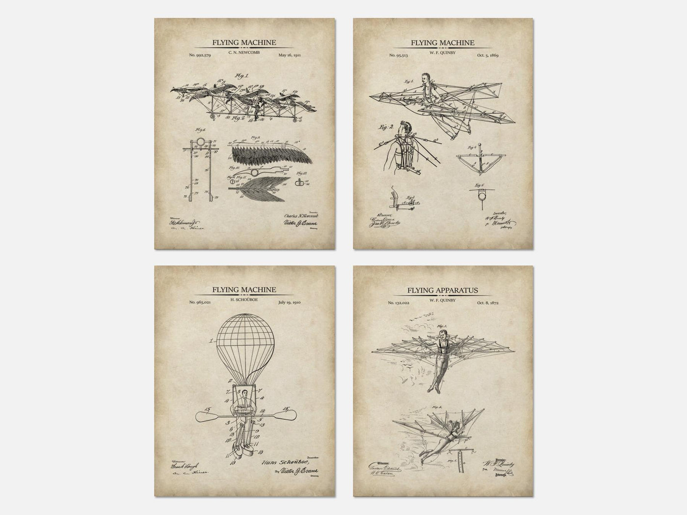 Steampunk Flying Machines Patent Print Set of 4 mockup - A_t10027-V1-PC_AP-SS_4-PS_5x7-C_par variant