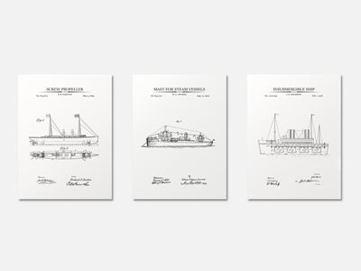 Steam-Powered Ships - Patent Print Set of 3 mockup - A_t10076-V1-PC_AP-SS_3-PS_11x14-C_whi variant
