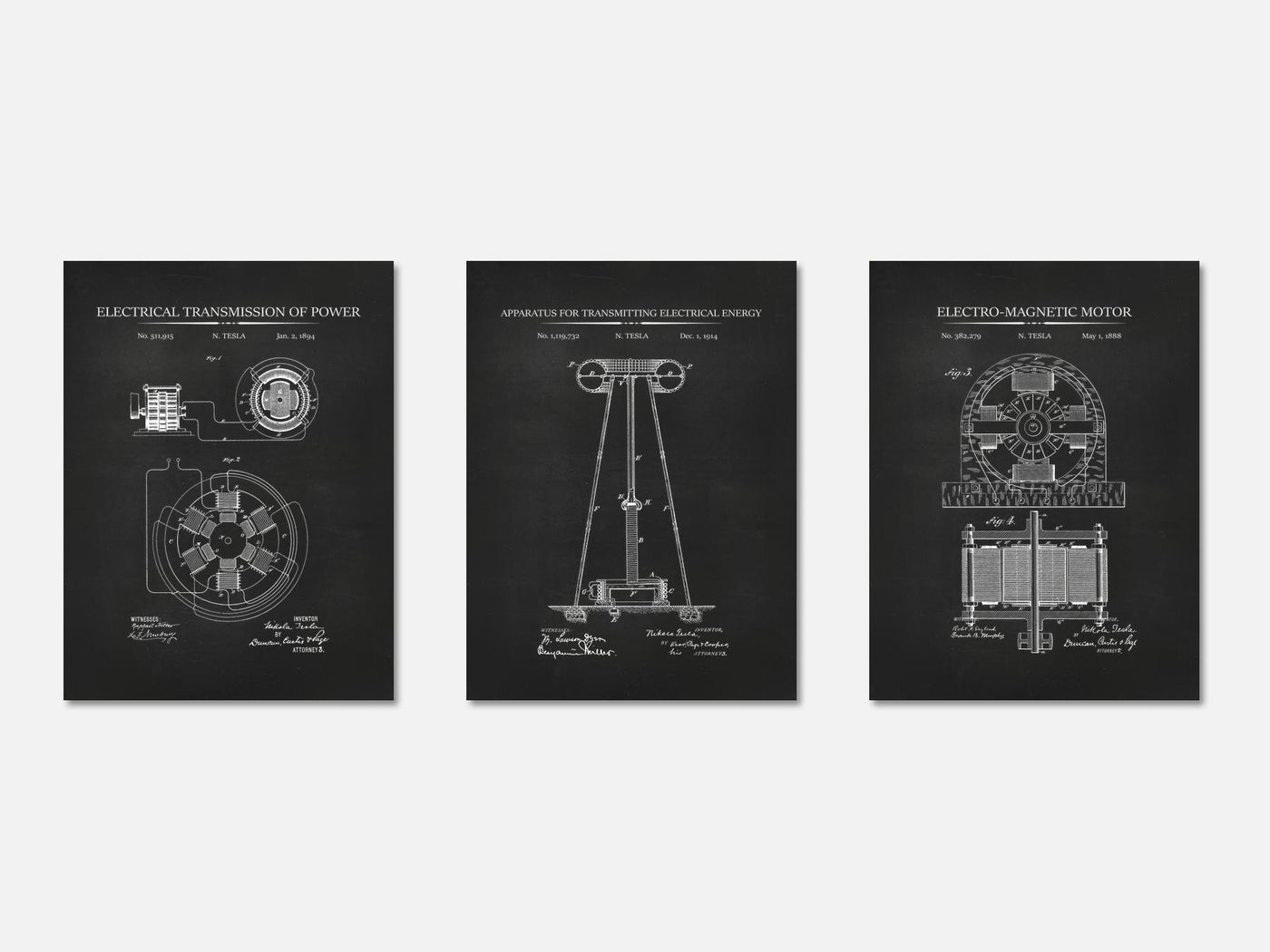 Nikola Tesla Patent Print Set of 3 mockup - A_t10050-V1-PC_AP-SS_3-PS_11x14-C_cha variant