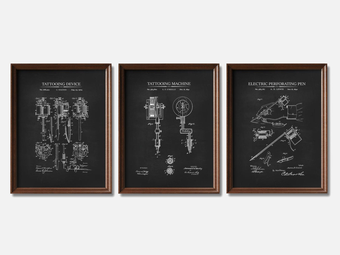 Tattoo Patent Print Set of 3 mockup - A_t10048-V1-PC_F+WA-SS_3-PS_11x14-C_cha variant